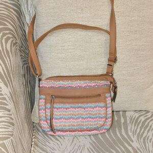 Rosetti Tan and Multicolor pastel  With Gold Threading Crossbody Bag